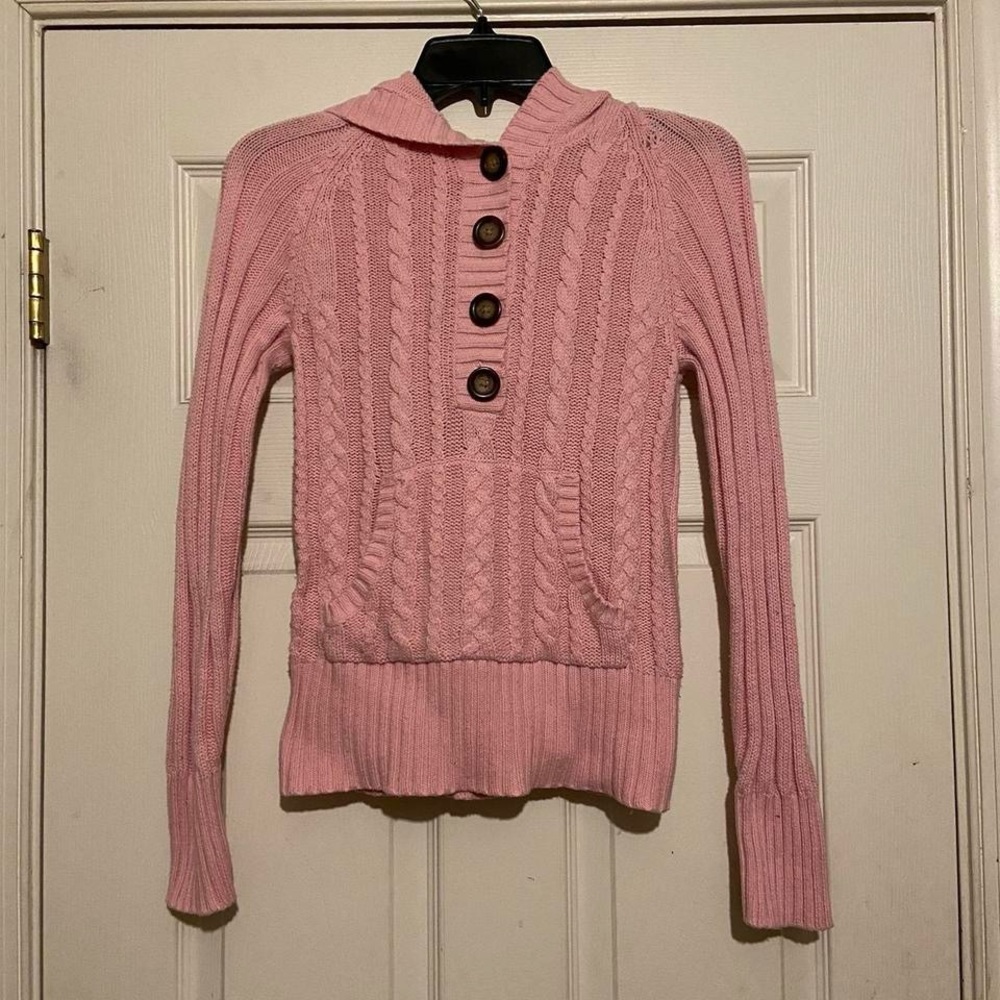 Aeropostale Light Pink Button Up Cableknit Sweater